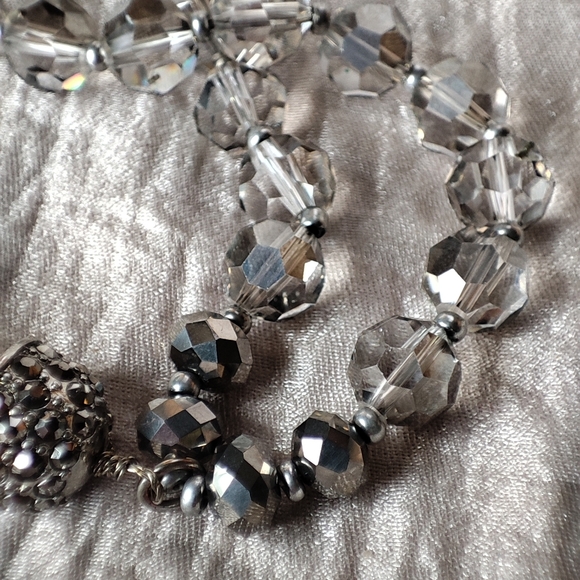 Gray Oversized Crystal Teardrop Opera Length Necklace Vintage Silver Tone Glass - Picture 12 of 16